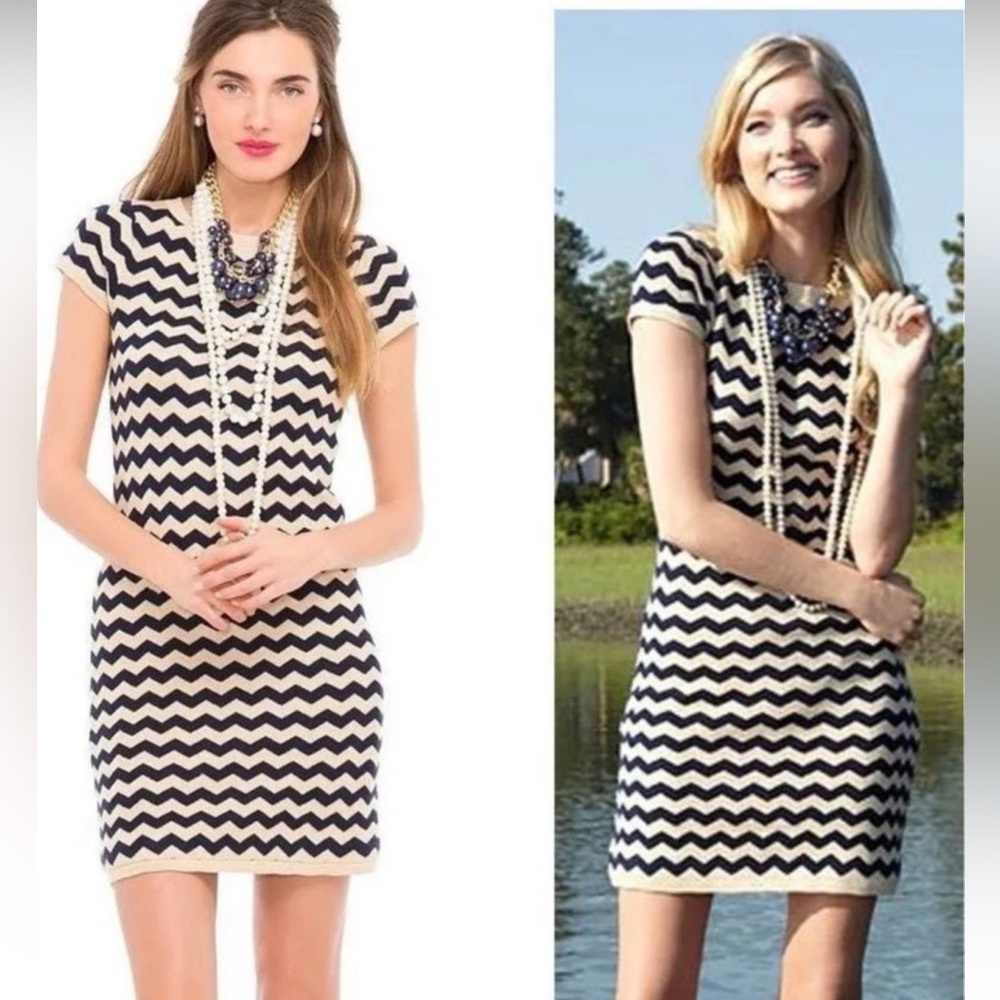 208.00 NWT Lilly Pulitzer Santana Sweater Dress True Navy Metallic Stripe